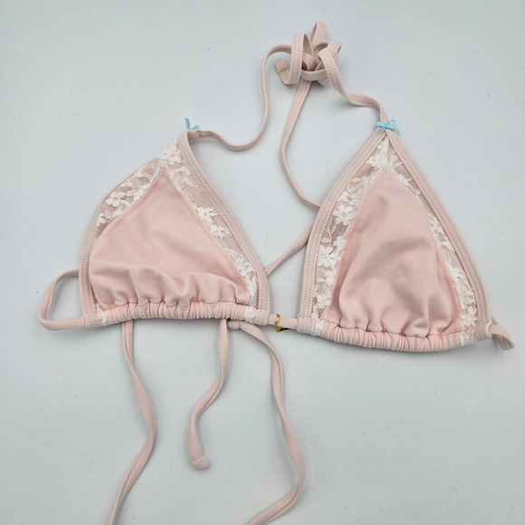PacSun Other - PacSun Swim Eco Pink Lace Trim Triangle Bikini Top Gold Envelope Charm Medium